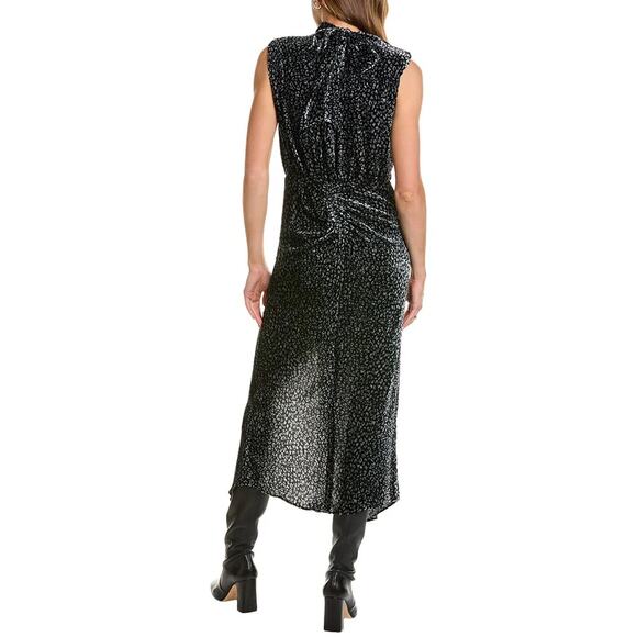 Ramy Brook Lennon Silk-Blend Velvet Midi Dress Black Grey Leopard Print Sz 8 NEW - Picture 2 of 9